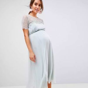 ASOS Maternity Lace Insert Midi Dress W/ Trim